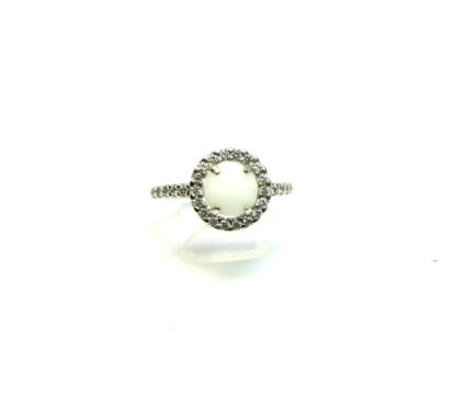anello donna argento e agata bianca con zirconi