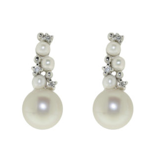 orecchini donna oro bianco perle e diamanti