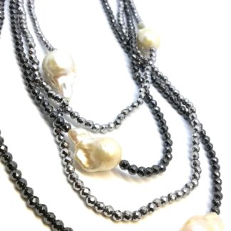 collana donna argento e pietre dure ematite e perle barocche
