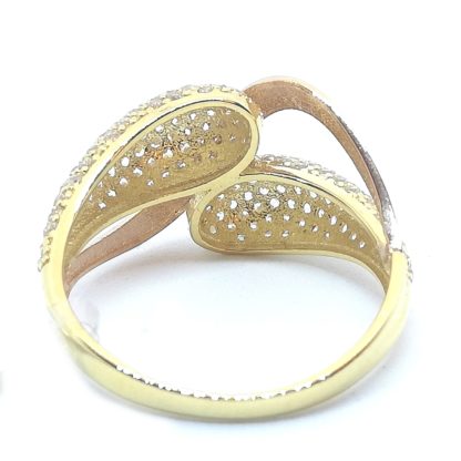 Anello a fascia in oro giallo e oro rosa con zirconi Intreccio, Yellow gold and rose gold band ring with Intreccio zircons