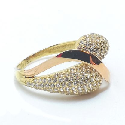 Anello a fascia in oro giallo e oro rosa con zirconi Intreccio, Yellow gold and rose gold band ring with Intreccio zircons