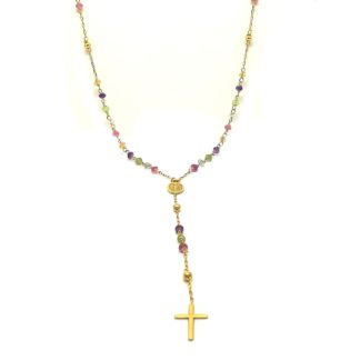 Collana girocollo Rosario con Madonna Miracolosa in Oro giallo e Pietre dure