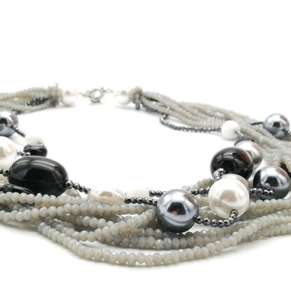 Collana donna Multifilo con Perle di fiume Onice e cristalli