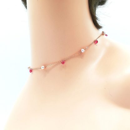 Collana in argento rosè Perle di acqua dolce e Pietre colorate Kikilia Fashion KGC726B