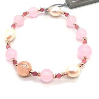 Bracciale in Perle di acqua dolce Quarzo rosa e ematite Kikilia Fashion