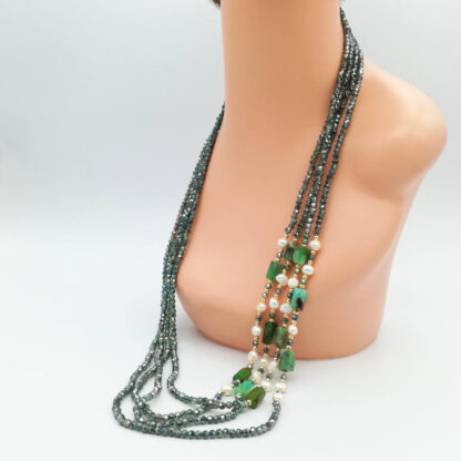collana multifilo in peridoto perle e cristalli