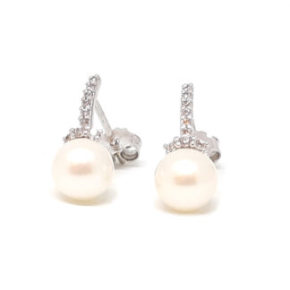 orecchini in oro bianco con perle e zirconi
