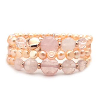bracciale di perle di acqua dolce e quarzo rosa multifilo kikilia fashion