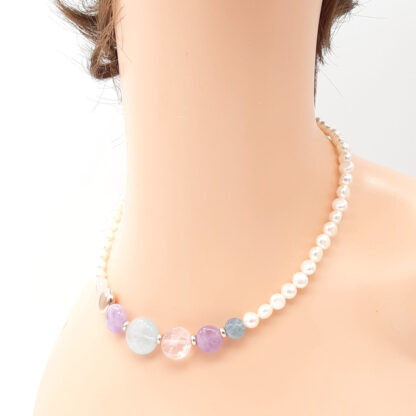 collana di perle di acqua dolce acquamarina ametista e quarzo rosa kikilia fashion