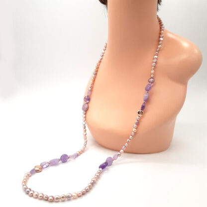collana lunga di perle di acqua dolce e ametista kikilia fashion