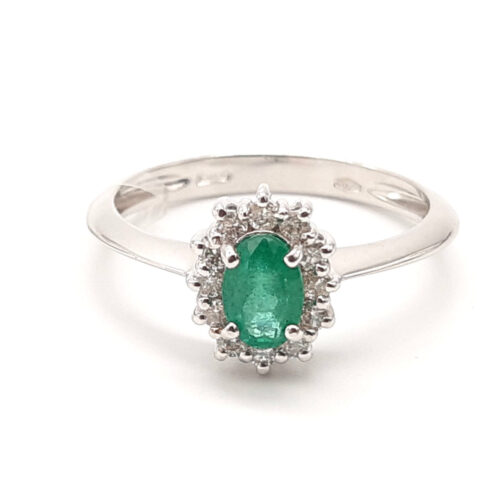 anello donna in oro bianco con smeraldo e diamanti kate