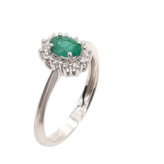 anello donna in oro bianco con smeraldo e diamanti kate