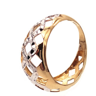 anello in oro giallo e oro bianco fascia traforata
