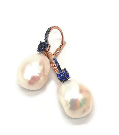 orecchini in oro rosa con perle barocche e tanzanite genesia perle