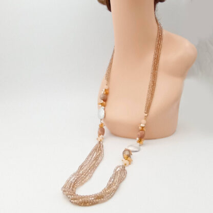 collana donna multifilo in pietre dure pietra del sole perle e cristalli