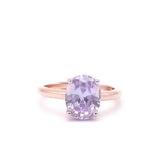 anello solitario in argento rosè con pietra ovale color glicine