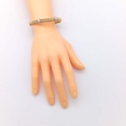 bracciale donna rigido in argento dorato e zirconi lavorazione tessuto