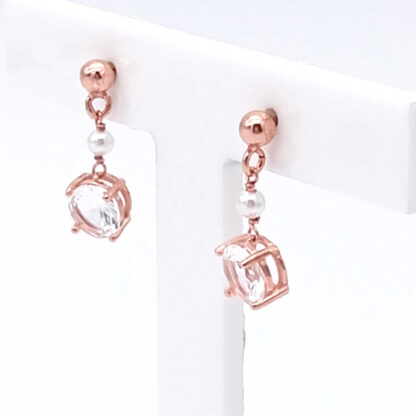 orecchini in argento rosè pendente con perle e zirconi