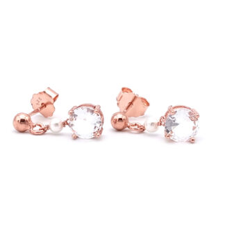 orecchini in argento rosè pendente con perle e zirconi