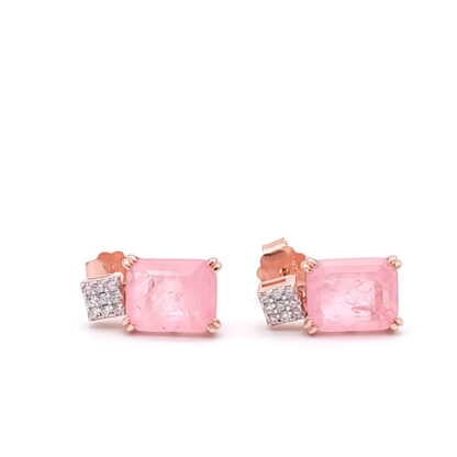 orecchini a lobo in argento rosè con pietra rettangolare rosa e zirconi