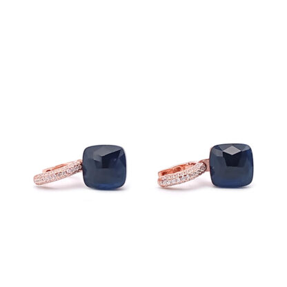 orecchini in argento rosè con pietre colorate e zirconi taglio quadrato